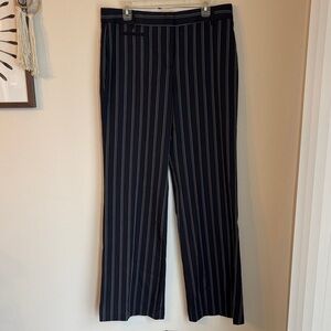 BCBG Maxazria women’s navy Camilla stripped straight flare wide leg Pants 12 NWT